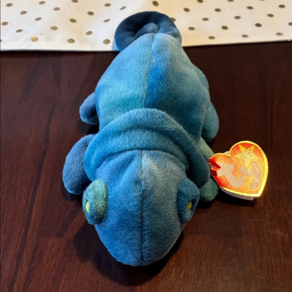 Ty Vibrant Blue Rainbow Chameleon Plush Beanie Baby Toy 1997